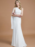 Sheath/Column One-Shoulder Sleeveless Floor-Length Chiffon Bridesmaid Dresses Wedding Guest Dress
