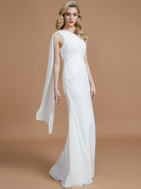 Sheath/Column One-Shoulder Sleeveless Floor-Length Chiffon Bridesmaid Dresses Wedding Guest Dress