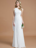 Sheath/Column One-Shoulder Sleeveless Floor-Length Chiffon Bridesmaid Dresses Wedding Guest Dress