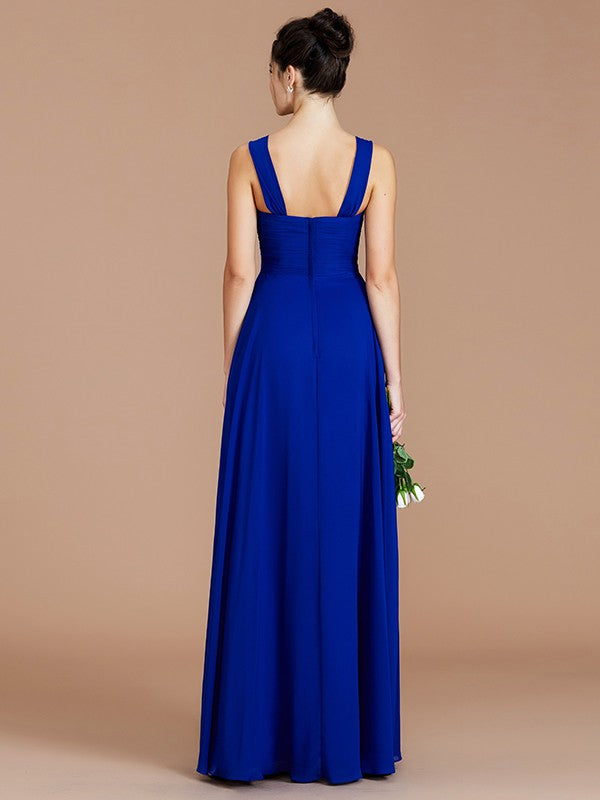 Vestido de dama de honor de gasa con escote imperio, sin mangas, fruncido y largo hasta el suelo, vestido de invitada de boda