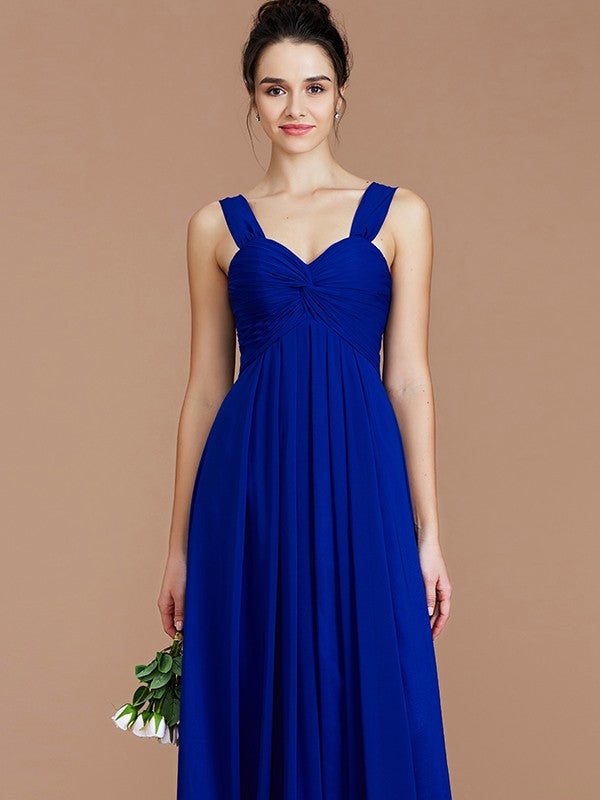 Vestido de dama de honor de gasa con escote imperio, sin mangas, fruncido y largo hasta el suelo, vestido de invitada de boda
