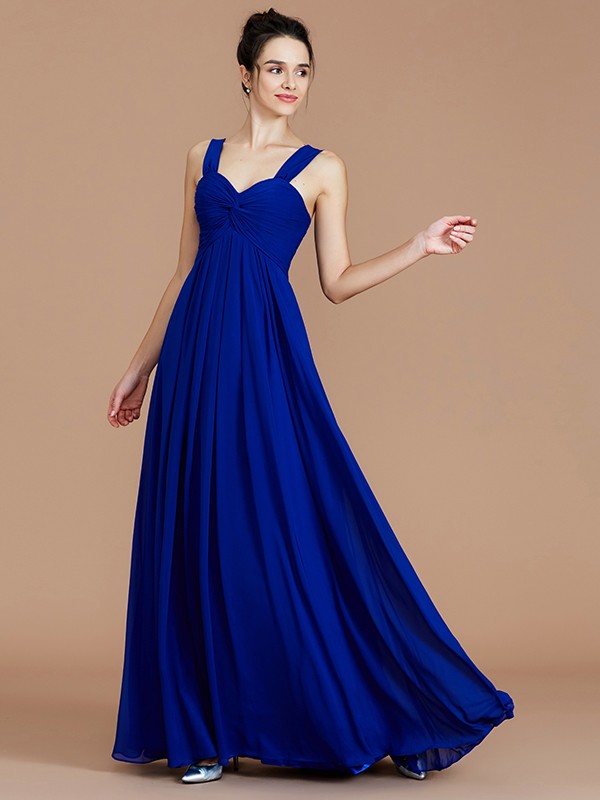 Vestido de dama de honor de gasa con escote imperio, sin mangas, fruncido y largo hasta el suelo, vestido de invitada de boda