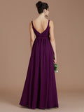 A-Line/Princess V-neck Sleeveless Ruched Floor-Length Chiffon Bridesmaid Dresses Evening Prom Dress