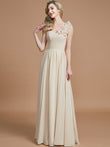 A-Line/Princess One-Shoulder Sleeveless Floor-Length Chiffon Bridesmaid Dresses Evening Prom Dress