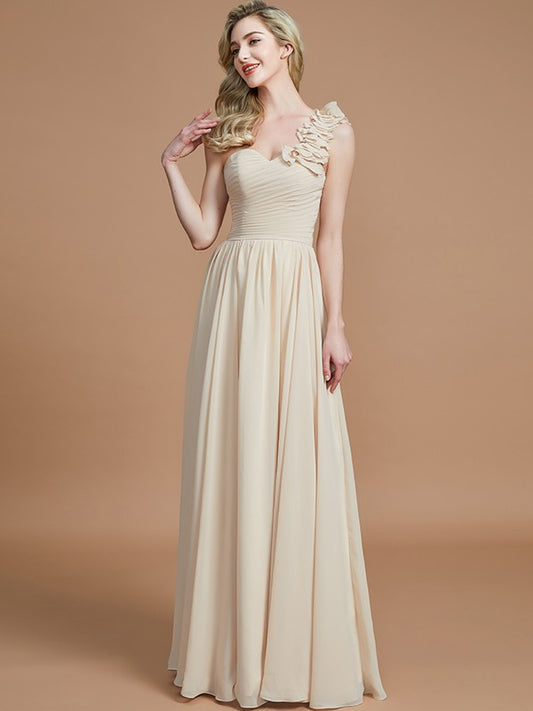 A-Line/Princess One-Shoulder Sleeveless Floor-Length Chiffon Bridesmaid Dresses Evening Prom Dress