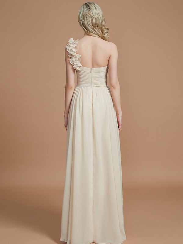 A-Line/Princess One-Shoulder Sleeveless Floor-Length Chiffon Bridesmaid Dresses Evening Prom Dress