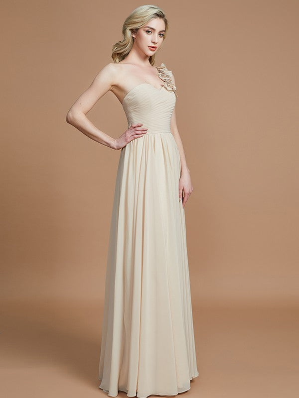 A-Line/Princess One-Shoulder Sleeveless Floor-Length Chiffon Bridesmaid Dresses Evening Prom Dress