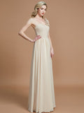 A-Line/Princess One-Shoulder Sleeveless Floor-Length Chiffon Bridesmaid Dresses Evening Prom Dress