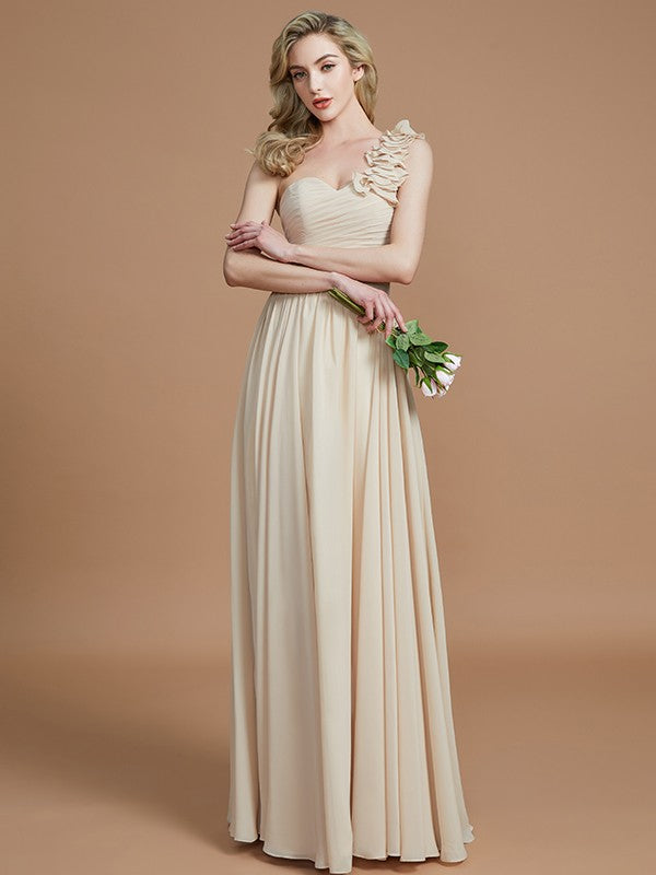A-Line/Princess One-Shoulder Sleeveless Floor-Length Chiffon Bridesmaid Dresses Evening Prom Dress