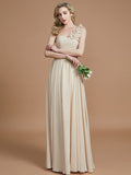 A-Line/Princess One-Shoulder Sleeveless Floor-Length Chiffon Bridesmaid Dresses Evening Prom Dress