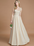 A-Line/Princess One-Shoulder Sleeveless Floor-Length Chiffon Bridesmaid Dresses Evening Prom Dress