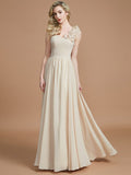 A-Line/Princess One-Shoulder Sleeveless Floor-Length Chiffon Bridesmaid Dresses Evening Prom Dress