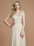 A-Line/Princess One-Shoulder Sleeveless Floor-Length Chiffon Bridesmaid Dresses Evening Prom Dress
