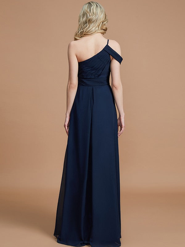 A-Linie/Princess-Linie One-Shoulder-Träger Bodenlang Chiffon Ärmellos Brautjungfernkleider Abendkleid