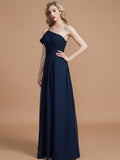 A-Linie/Princess-Linie One-Shoulder-Träger Bodenlang Chiffon Ärmellos Brautjungfernkleider Abendkleid