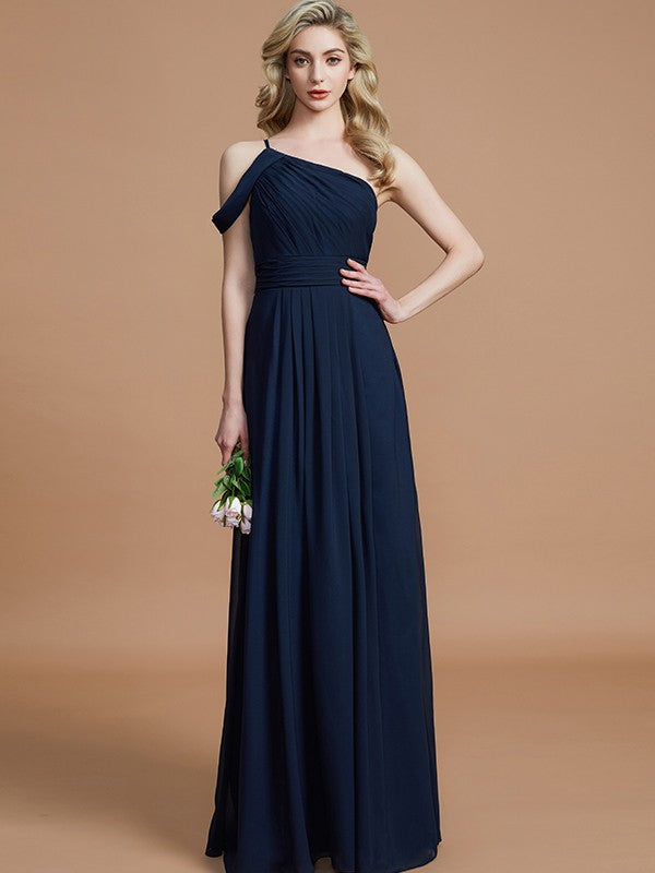 A-Linie/Princess-Linie One-Shoulder-Träger Bodenlang Chiffon Ärmellos Brautjungfernkleider Abendkleid