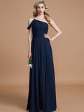 A-Linie/Princess-Linie One-Shoulder-Träger Bodenlang Chiffon Ärmellos Brautjungfernkleider Abendkleid