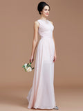 A-Line/Princess Jewel Sleeveless Ruched Floor-Length Chiffon Bridesmaid Dresses Evening Prom Dress