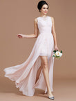 A-Line/Princess Jewel Sleeveless Ruched Floor-Length Chiffon Bridesmaid Dresses Evening Prom Dress