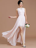 A-Line/Princess Jewel Sleeveless Ruched Floor-Length Chiffon Bridesmaid Dresses Evening Prom Dress