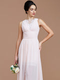 A-Line/Princess Jewel Sleeveless Ruched Floor-Length Chiffon Bridesmaid Dresses Evening Prom Dress