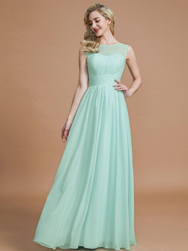 A-Linie/Princess-Linie U-Ausschnitt Ärmellos Bodenlang Chiffon Brautjungfernkleider Abendkleid