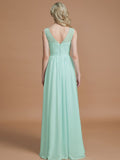 A-Linie/Princess-Linie U-Ausschnitt Ärmellos Bodenlang Chiffon Brautjungfernkleider Abendkleid