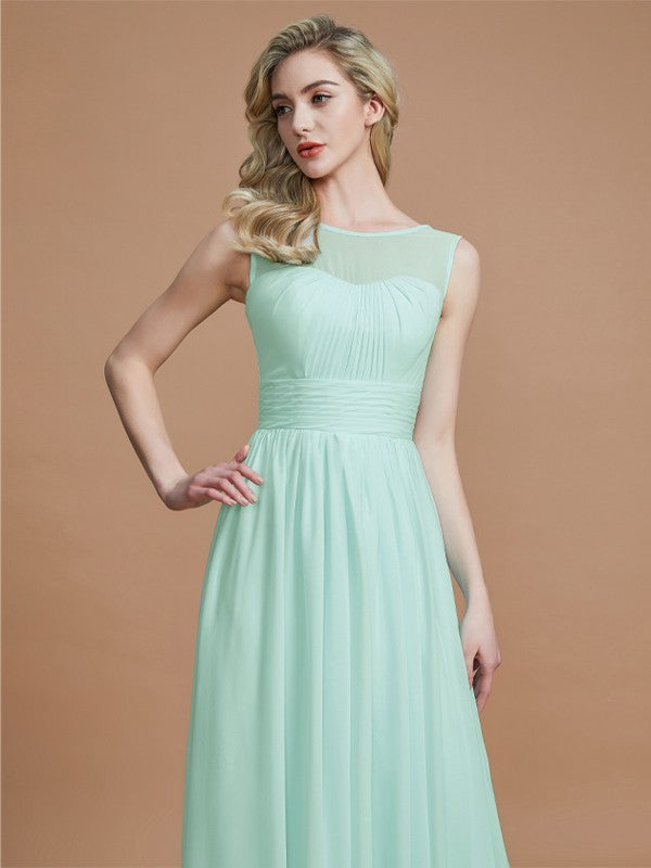 A-Linie/Princess-Linie U-Ausschnitt Ärmellos Bodenlang Chiffon Brautjungfernkleider Abendkleid
