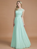 A-Linie/Princess-Linie U-Ausschnitt Ärmellos Bodenlang Chiffon Brautjungfernkleider Abendkleid
