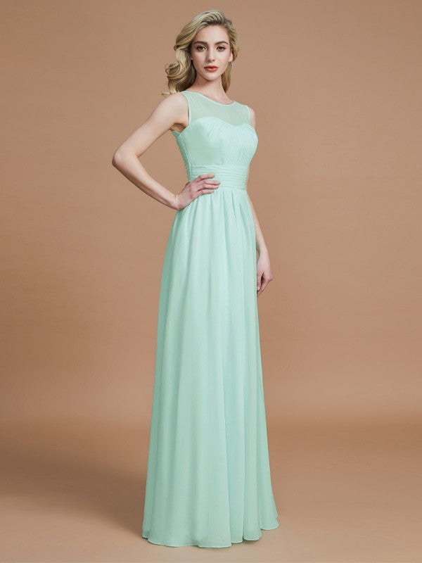 A-Linie/Princess-Linie U-Ausschnitt Ärmellos Bodenlang Chiffon Brautjungfernkleider Abendkleid
