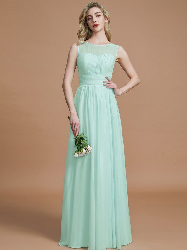 A-Linie/Princess-Linie U-Ausschnitt Ärmellos Bodenlang Chiffon Brautjungfernkleider Abendkleid
