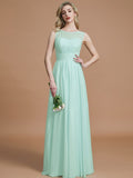 A-Linie/Princess-Linie U-Ausschnitt Ärmellos Bodenlang Chiffon Brautjungfernkleider Abendkleid