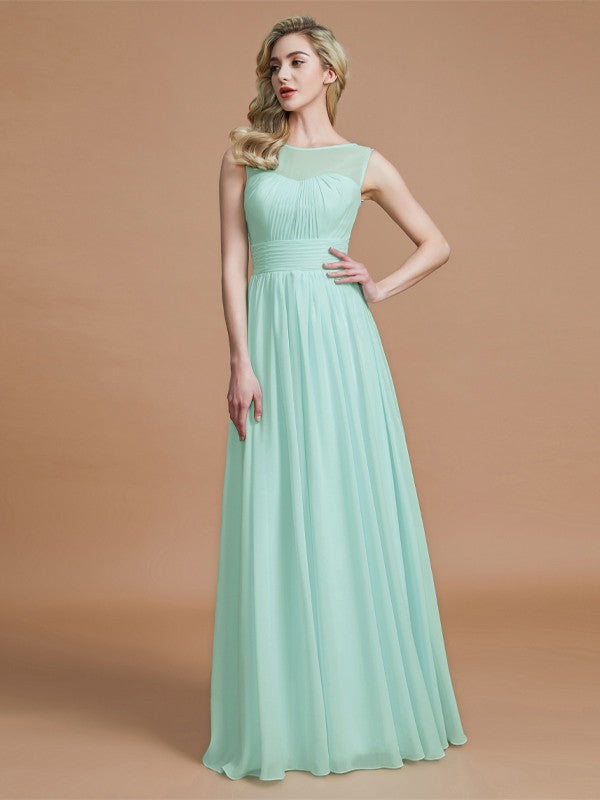 A-Linie/Princess-Linie U-Ausschnitt Ärmellos Bodenlang Chiffon Brautjungfernkleider Abendkleid