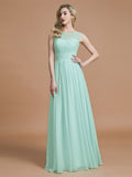 A-Linie/Princess-Linie U-Ausschnitt Ärmellos Bodenlang Chiffon Brautjungfernkleider Abendkleid