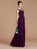 A-Line/Princess V-neck Sleeveless Ruched Floor-Length Chiffon Bridesmaid Dresses Evening Prom Dress