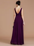 A-Line/Princess V-neck Sleeveless Ruched Floor-Length Chiffon Bridesmaid Dresses Evening Prom Dress