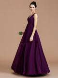 A-Line/Princess V-neck Sleeveless Ruched Floor-Length Chiffon Bridesmaid Dresses Evening Prom Dress