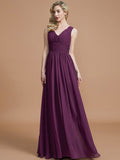 A-Line/Princess Sleeveless V-neck Floor-Length Chiffon Bridesmaid Dresses Evening Dress