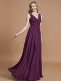 A-Line/Princess Sleeveless V-neck Floor-Length Chiffon Bridesmaid Dresses Evening Dress