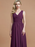 A-Line/Princess Sleeveless V-neck Floor-Length Chiffon Bridesmaid Dresses Evening Dress