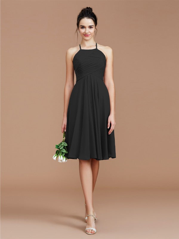 A-Line/Princess Halter Sleeveless Ruched Short/Mini Chiffon Bridesmaid Dresses Wedding Guest Dress