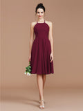 A-Line/Princess Halter Sleeveless Ruched Short/Mini Chiffon Bridesmaid Dresses Wedding Guest Dress