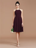 A-Line/Princess Halter Sleeveless Ruched Short/Mini Chiffon Bridesmaid Dresses Wedding Guest Dress