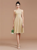 A-Line/Princess Halter Sleeveless Ruched Short/Mini Chiffon Bridesmaid Dresses Wedding Guest Dress