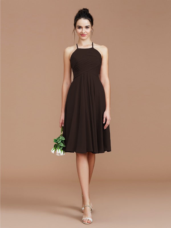 A-Line/Princess Halter Sleeveless Ruched Short/Mini Chiffon Bridesmaid Dresses Wedding Guest Dress