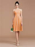 A-Line/Princess Halter Sleeveless Ruched Short/Mini Chiffon Bridesmaid Dresses Wedding Guest Dress
