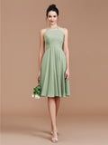 A-Line/Princess Halter Sleeveless Ruched Short/Mini Chiffon Bridesmaid Dresses Wedding Guest Dress