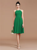 A-Line/Princess Halter Sleeveless Ruched Short/Mini Chiffon Bridesmaid Dresses Wedding Guest Dress