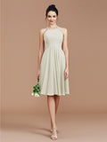 A-Line/Princess Halter Sleeveless Ruched Short/Mini Chiffon Bridesmaid Dresses Wedding Guest Dress