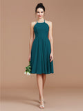 A-Line/Princess Halter Sleeveless Ruched Short/Mini Chiffon Bridesmaid Dresses Wedding Guest Dress
